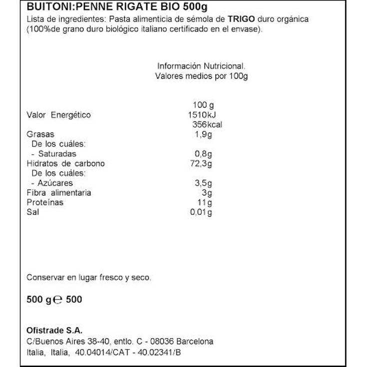 MACARRON PENNE RIGATE BUITONI PQTE 500 GR