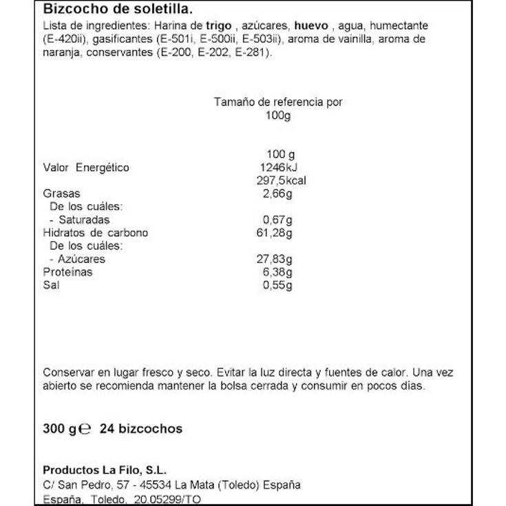 BIZCOCHO SOLETILLA LA FILO PQTE 250 GR