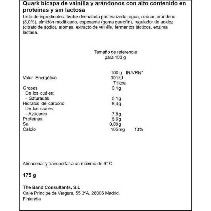 QUARK VAINILLA ARANDANO PROTEIN VALIO TRRNA 180 GR