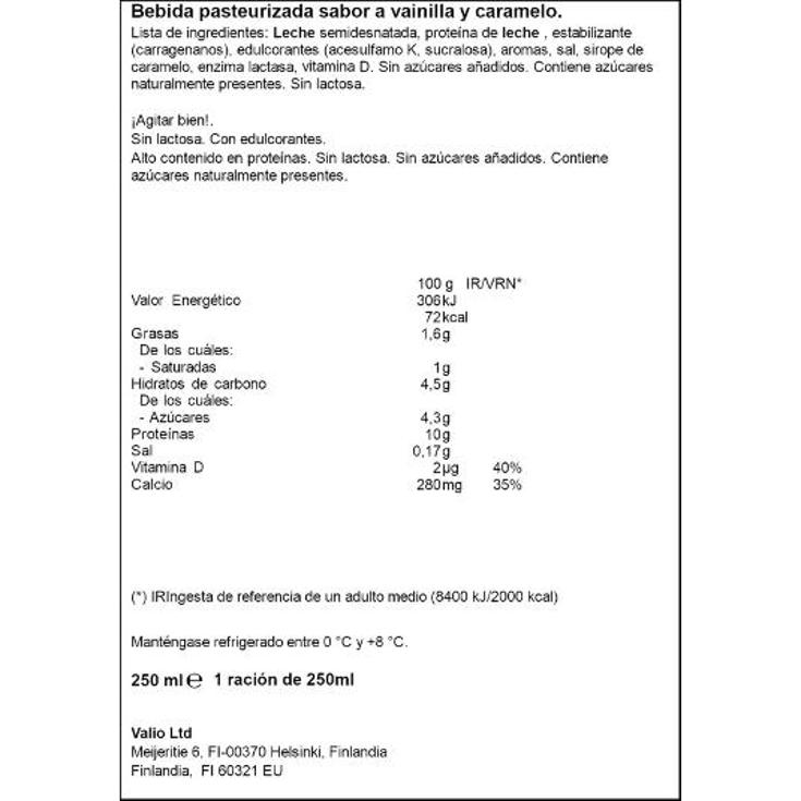 BATIDO PROTEINA VAINIL.CARAMELO VALIO BTLLA 250 ML