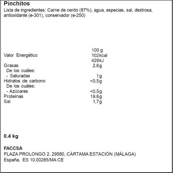 PINCHITOS JAMON FACCSA BDJA 400 GR