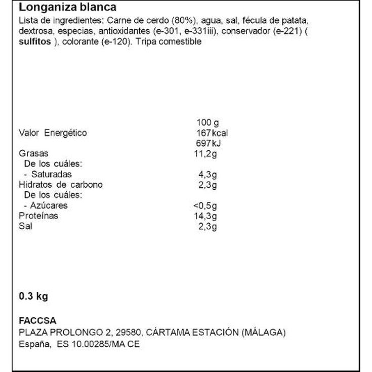 LONGANIZA BLANCA FACCSA BDJA 300 GR