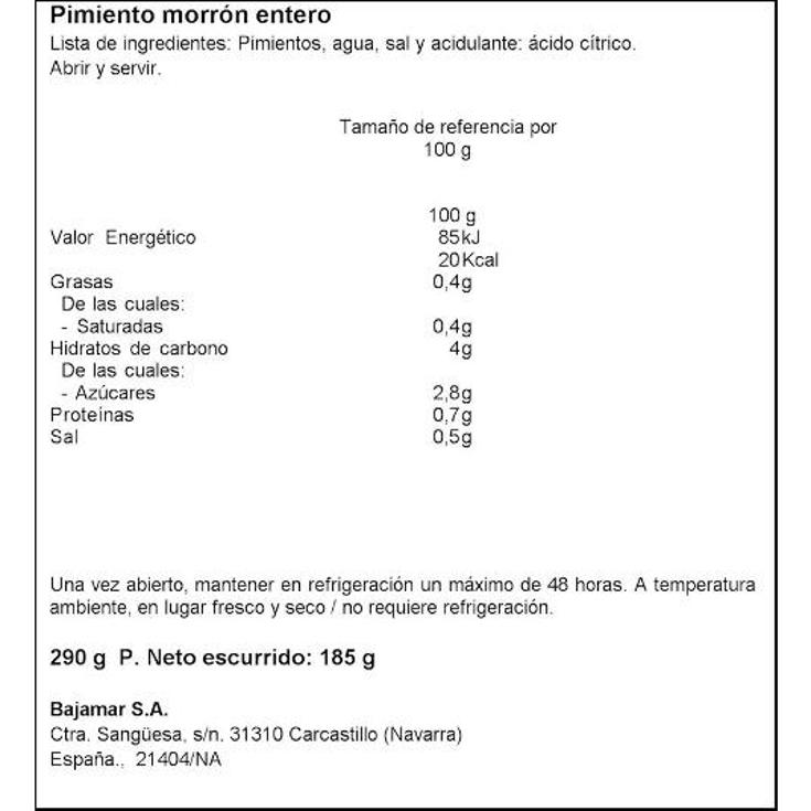 PIMIENTO MORRON EXT.AS/LEÑA BAJAMAR FRASC 185 GR