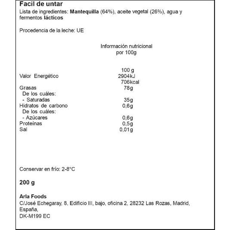 MANTEQUILLA SIN SAL FACIL UNTAR LURPAK TRRNA 200 GR