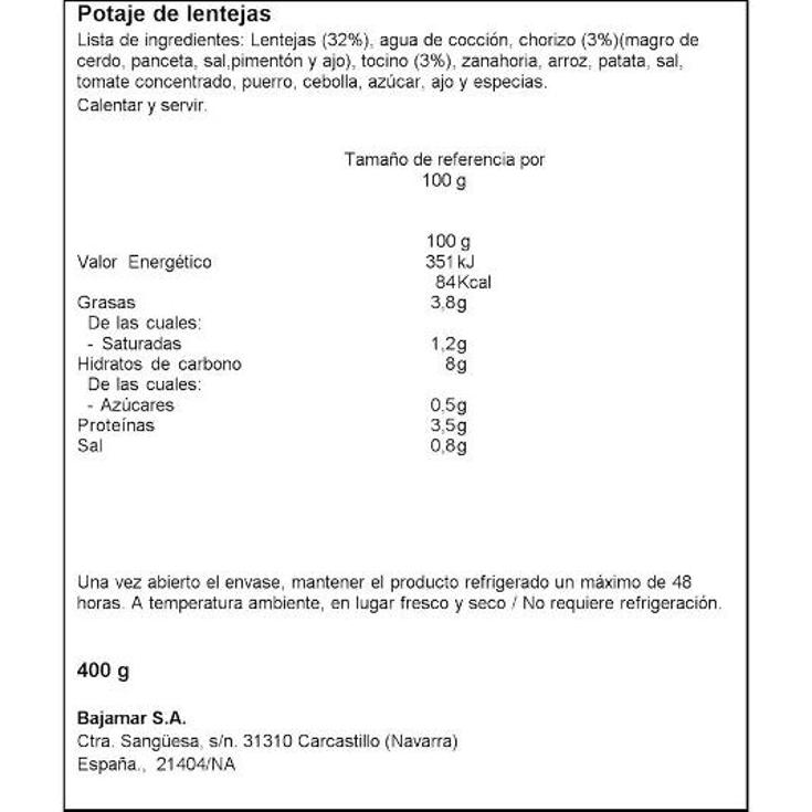 POTAJE LENTEJAS MAMIA LATA 400 GR