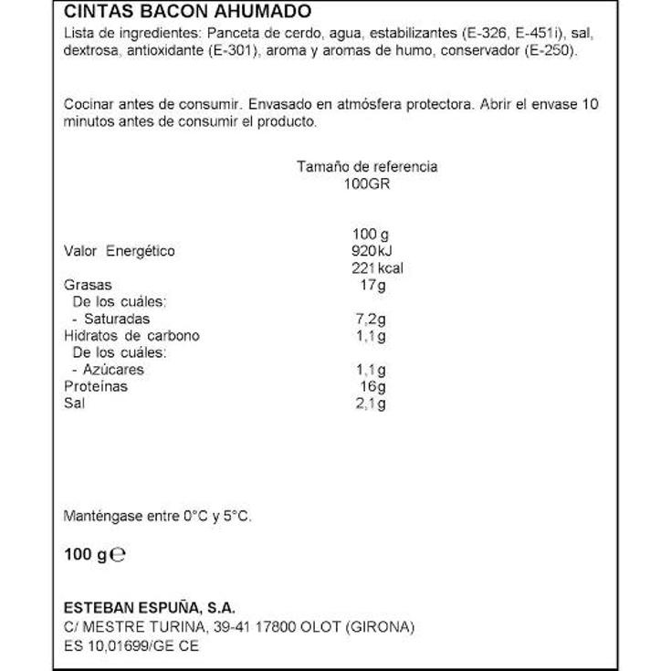 CINTAS BACON AHUMADO ESPUÑA BDJA 100 GR