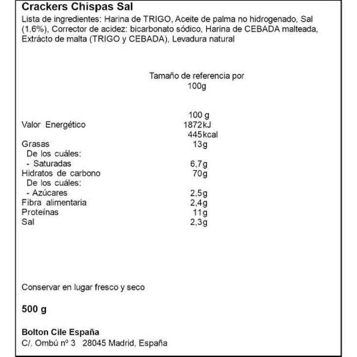 CRACKERS CHISPAS SAL PRIMA PQTE 500 GR