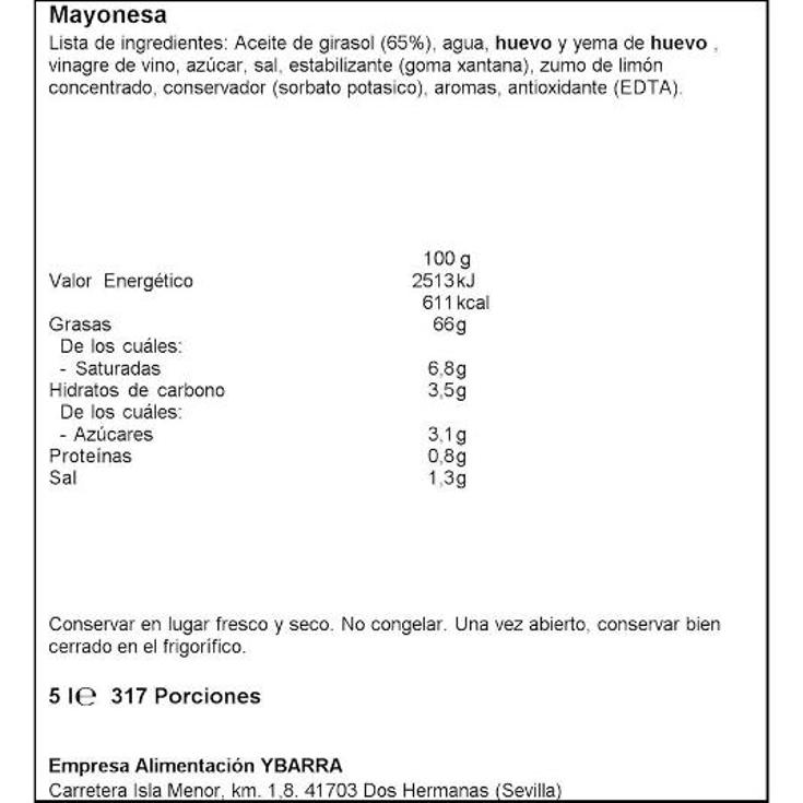 MAYONESA YBARRA CUBO 5 LT