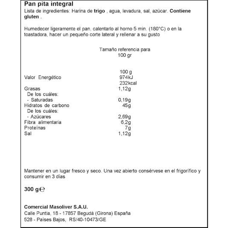 PAN PITA INTEGRAL IGGYS PACK 375 GR