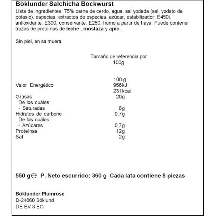 SALCHICHAS LAND-BOCKWURST BOKLUNDER TARRO 360 GR