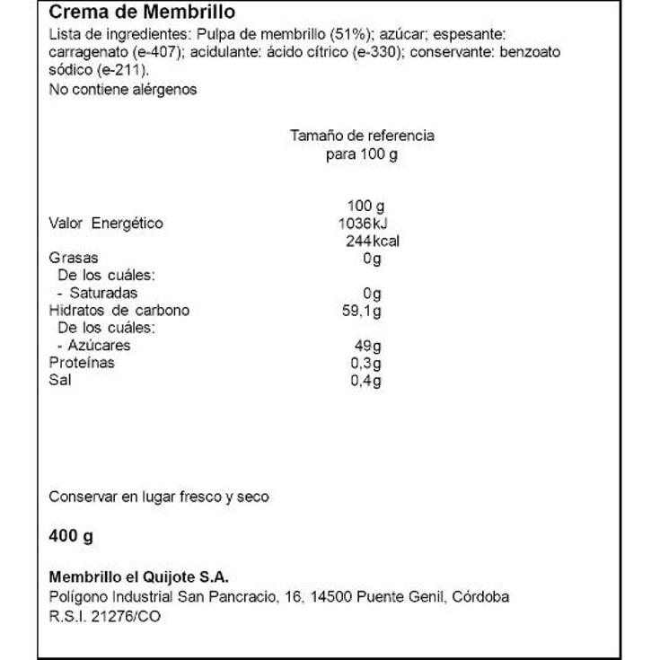 CREMA MEMBRILLO EL QUIJOTE TRRNA 400 GR