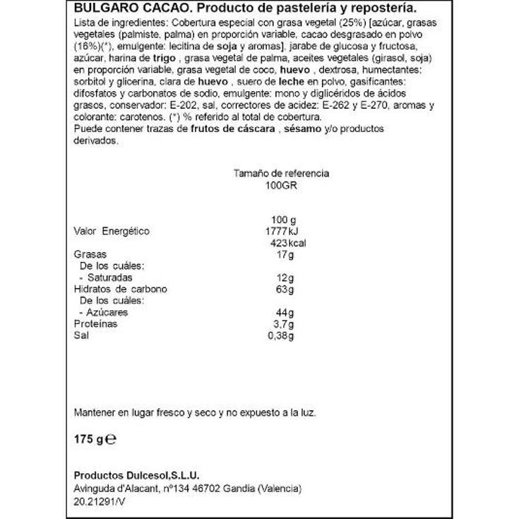 BULGAROS CACAO 5 UDS DULCESOL PQTE 175 GR