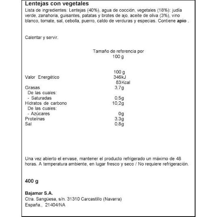 LENTEJAS CON VEGETALES MAMIA BOTE 400 GR
