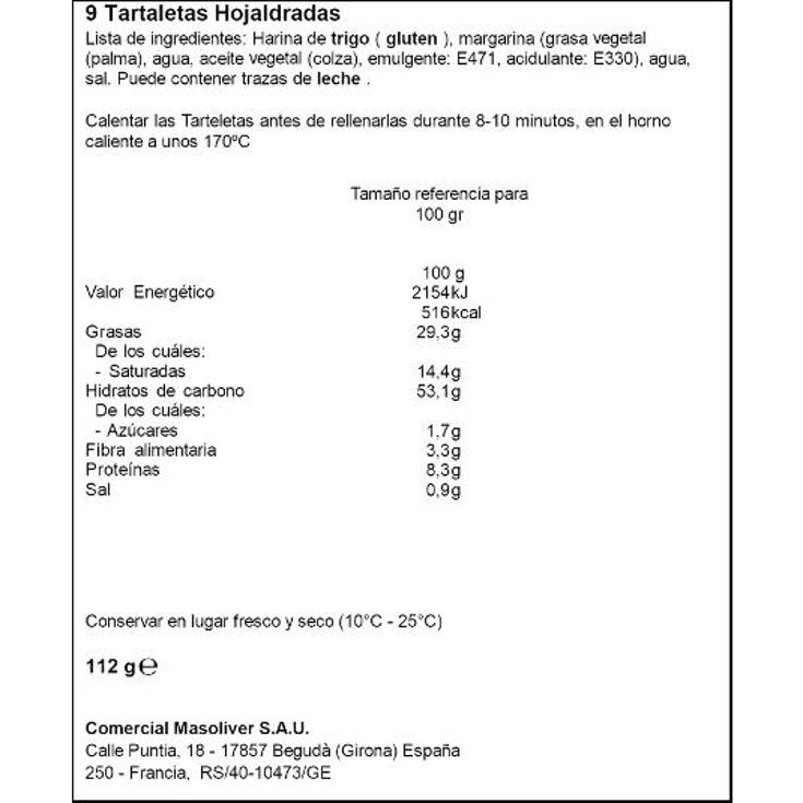 TARTALETAS HOJALDRADA LES 3 TOQUES PQTE 99 GR