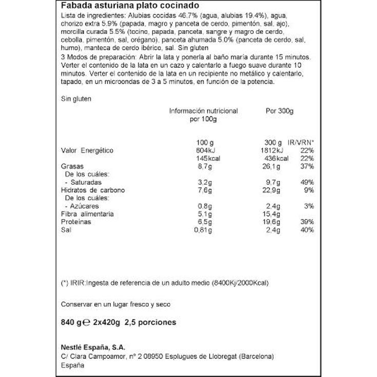 FABADA ASTURIANA PACK 2X420 GR. LITORAL PACK 840 GR