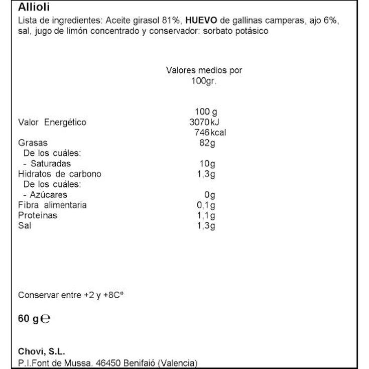 SALSA REFRIGERADA ALIOLI CHOVI UNID 70 ML