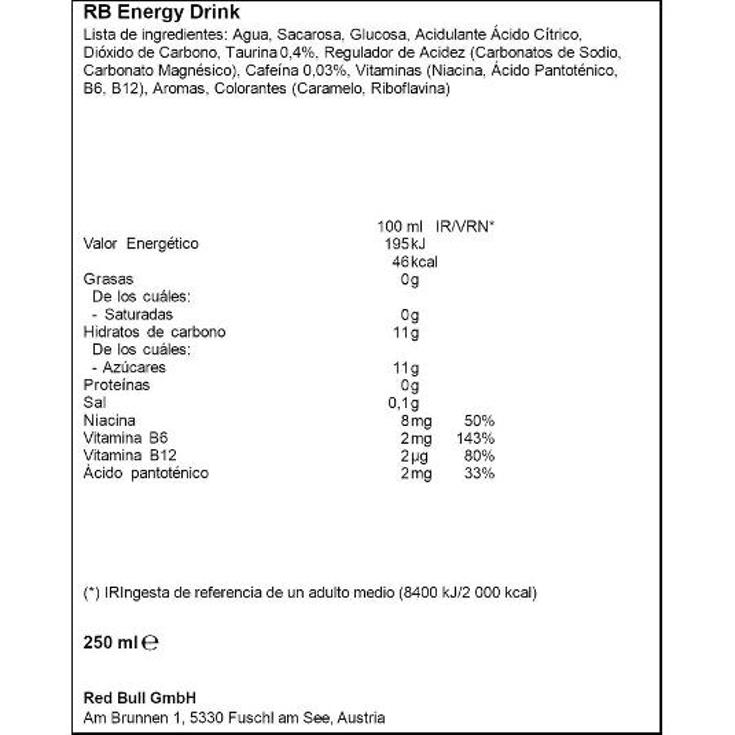 REFRESCO ENERG.RED BULL 6X250ML RED BULL PACK 1500 ML