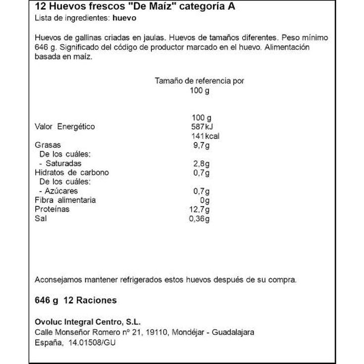 HUEVOS ENRIQUECIDOS MAIZ CAÑAVATE UD UD