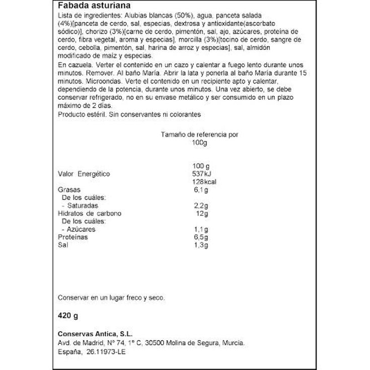 FABADA ASTURIANA LOZANO BOTE 425 GR