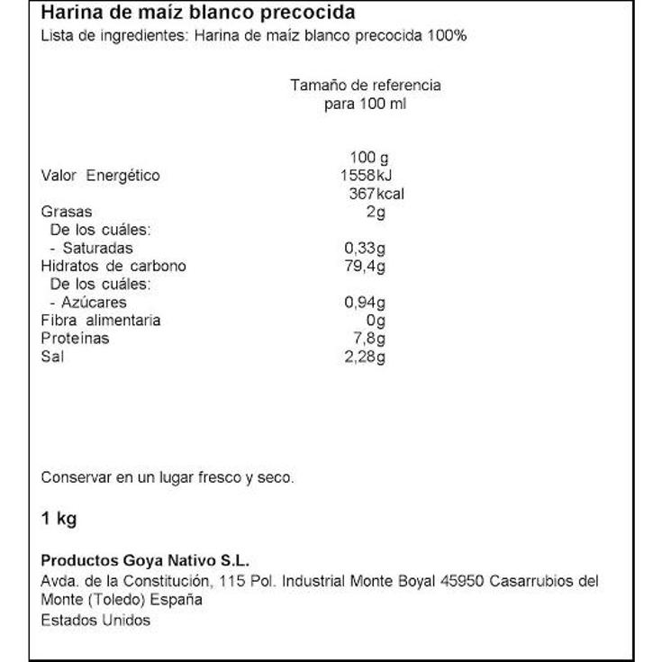 HARINA BLANCA MASAREPA GOYA PQTE 1 KG