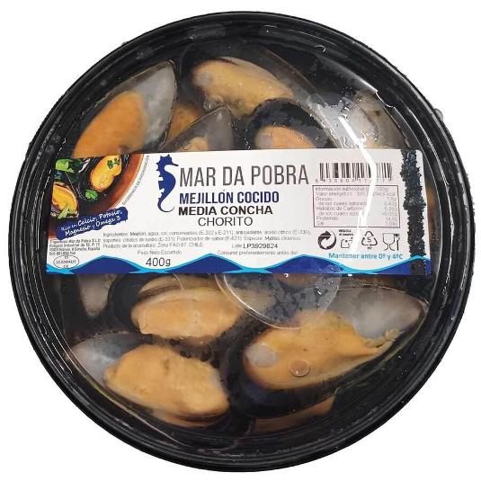 MEJILLON COCIDO MEDIA CONCHA MAR DA POBRA BDJA 400 GR