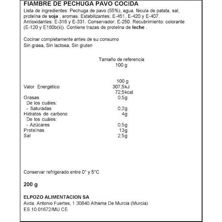 PECHUGA PAVO ADOBADA BIENSTAR EL POZO BDJA 200 GR