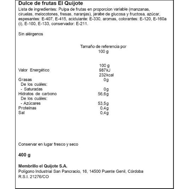 DULCE DE FRUTAS (3 SABORES) EL QUIJOTE TRRNA 400 GR