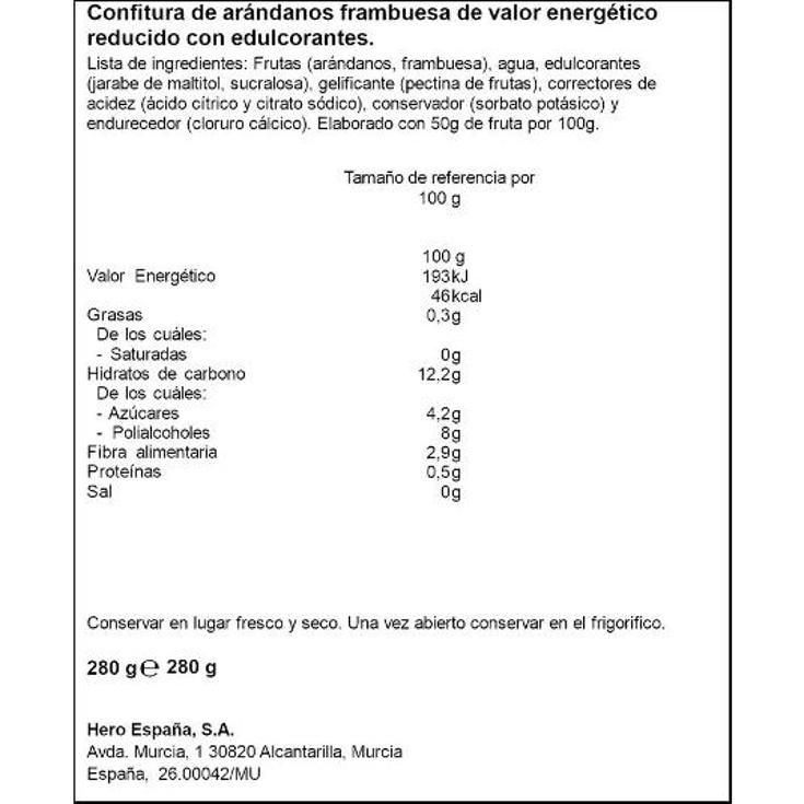 CONFITURA ARAND.FRAMB. 0% AZ.AÑ HERO FRASCO 280 GR