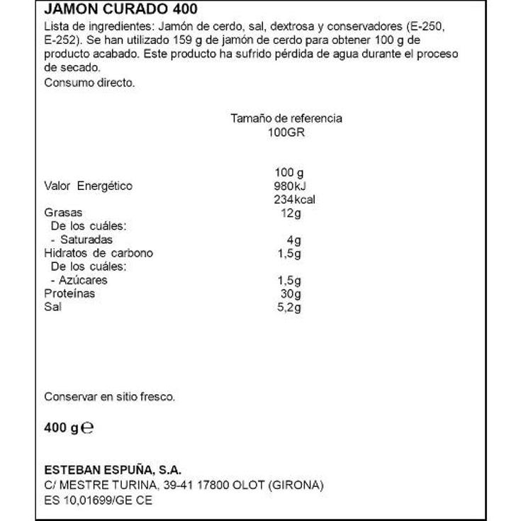 JAMON CURADO ESPUÑA SOBRE 360 GR