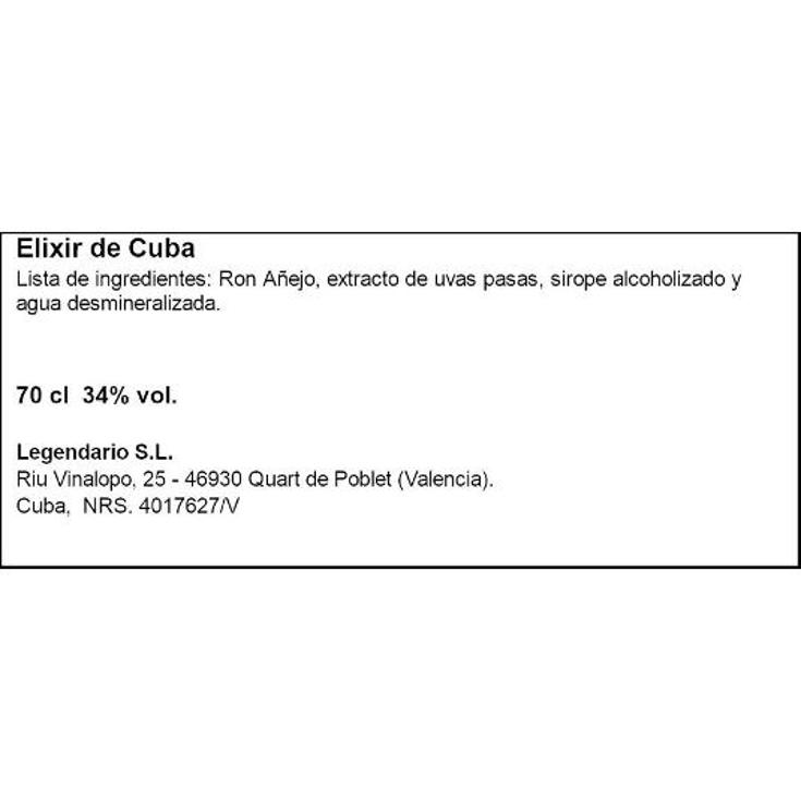 RON ELIXIR 34º LEGENDARIO BTLLA 70 CL