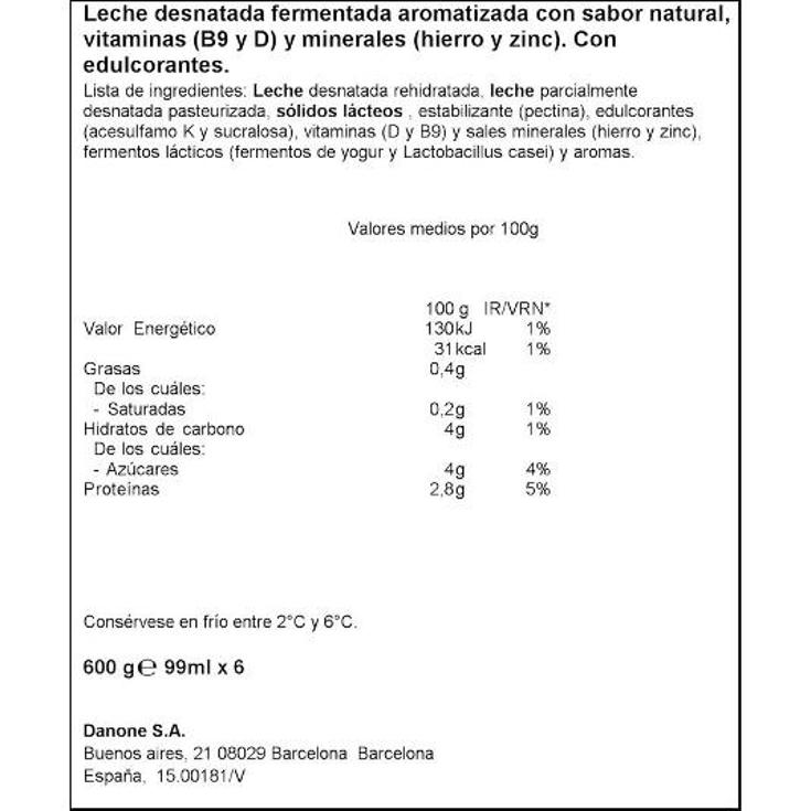 ACTIMEL 0% DESNATADO 6 UDS DANONE PACK 600 GR