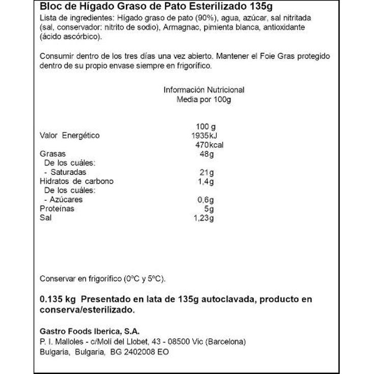 BLOC DE FOIGRAS DE PATO CAPDEVILA UNID 120 GR