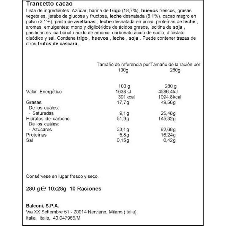 TRANCETO CACAO BALCONI PQTE 280 GR