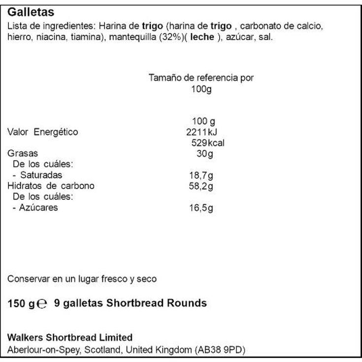 GALLETAS SHORTBREAD ROUNDS WALKERS CAJA 150 GR