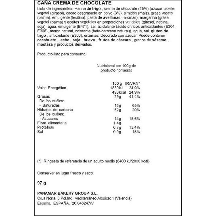 CAÑA DE CHOCOLATE UNIDAD 120 GR