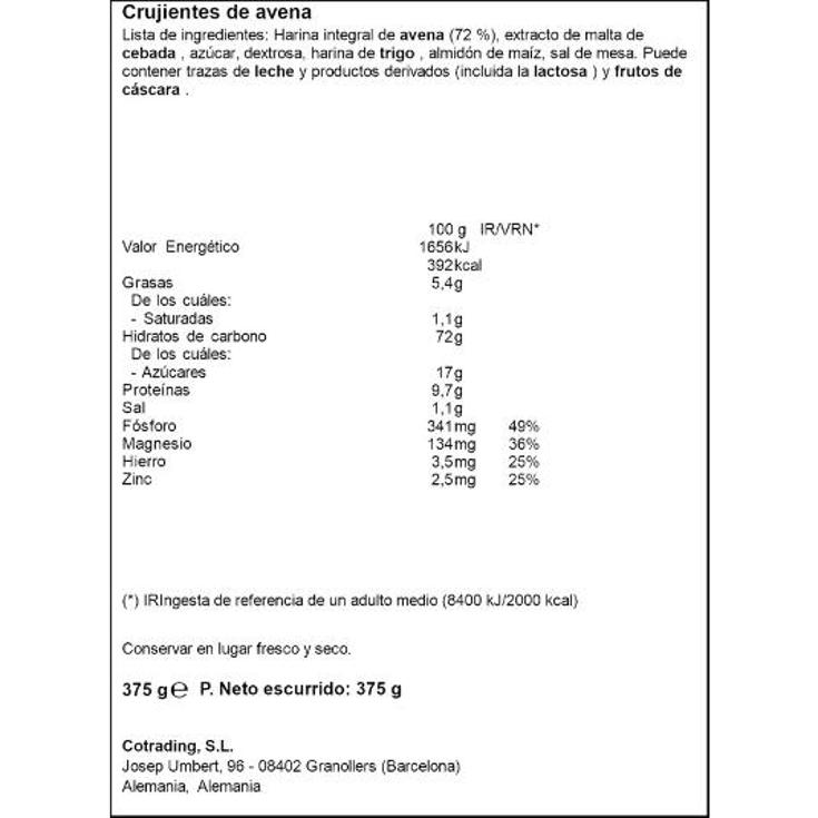 CRUJIENTES DE AVENA KOLLN BOLSA 375 GR