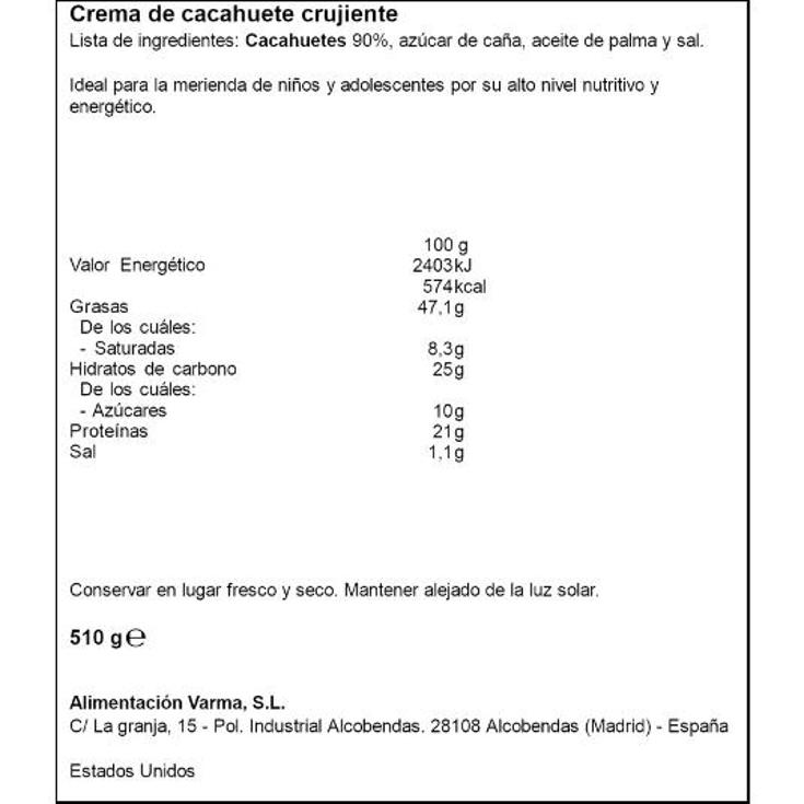 CREMA CACAHUETES CRUJIENTE CAPITAN MANI TARRO 510 GR