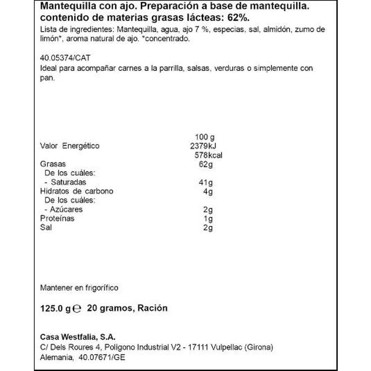 MANTEQUILLA C/AJO 62% M.G. MEGGLE UNID 125 GR