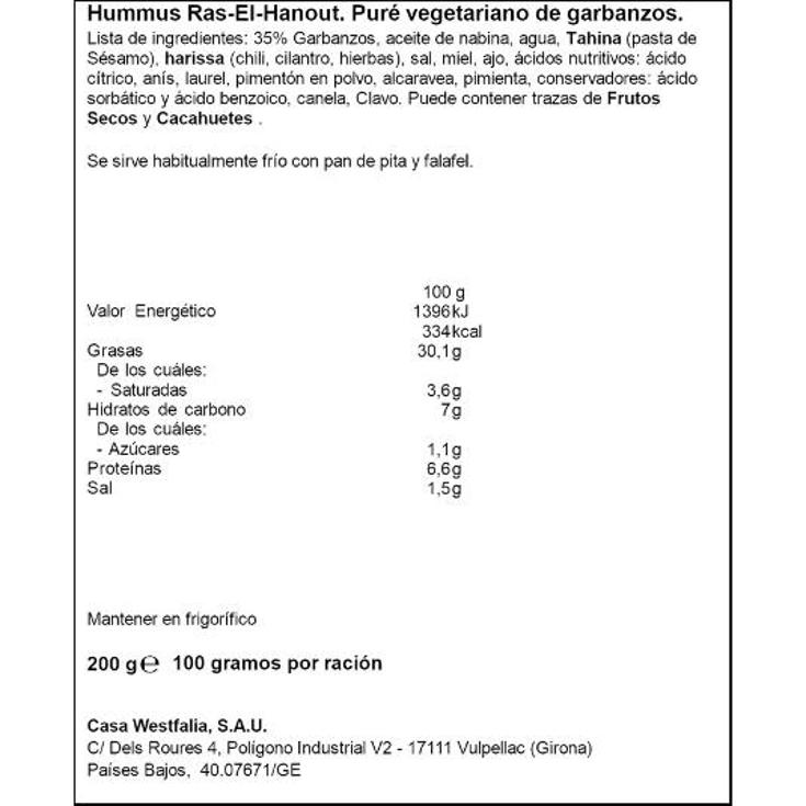 HUMMUS RAS EL HANOUT TAVERNA TARRIN 200 GR