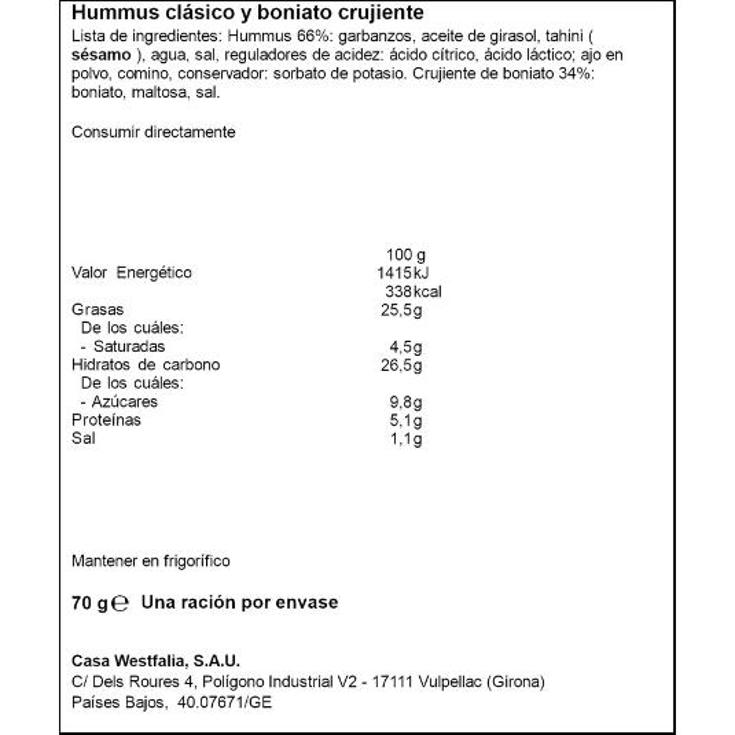 HUMMUS PALITOS DE BONIATO TARRIN 60 GR
