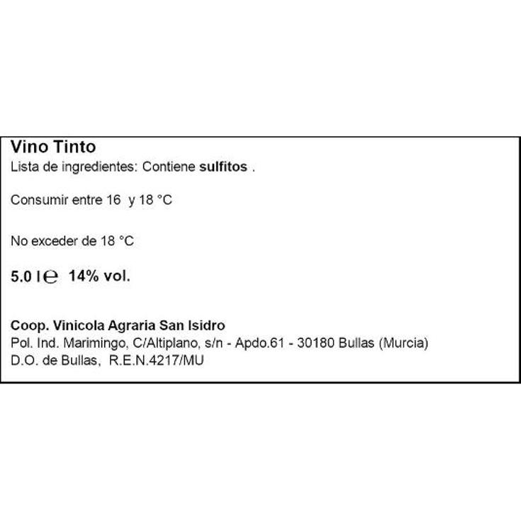 VINO TINTO BULLAS BAG IN BOX CEPAS ZORRO BOX 5 LT