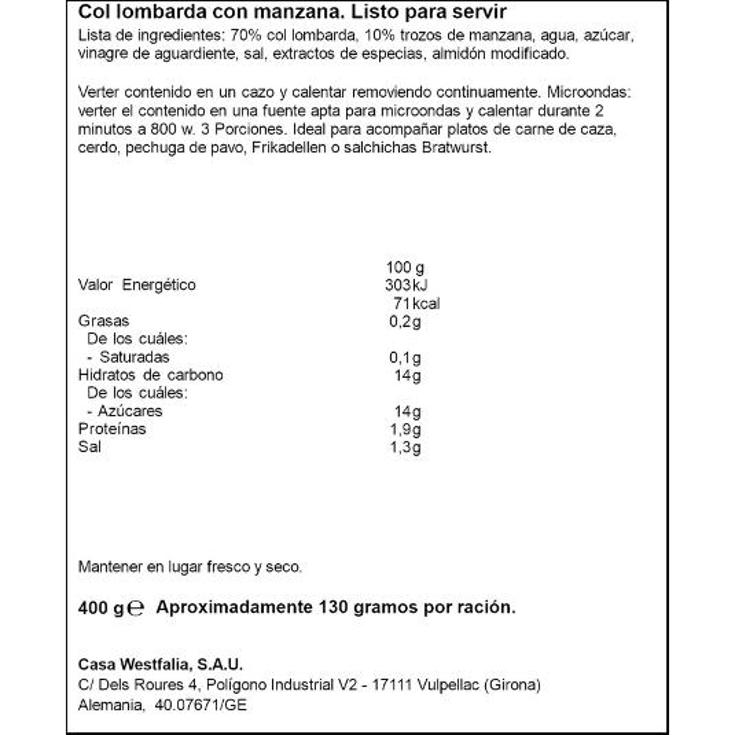 APFEL ROTKOHL LEUCHTENBERG BOLSA 400 GR