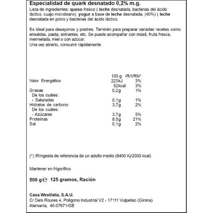 CREMA QUARK DESNATADO EXQUISA TARRI 500 GR