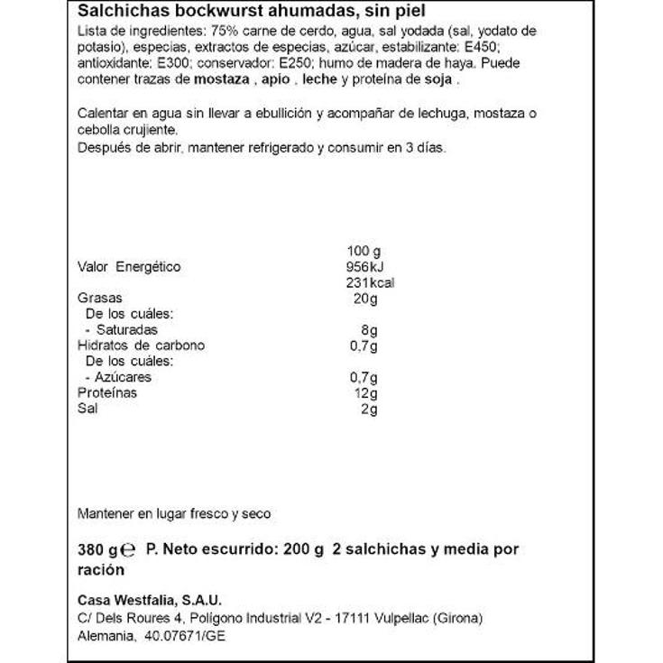 SALCHICHAS BOCKWURST WESTFALIA FRAS 200 GR