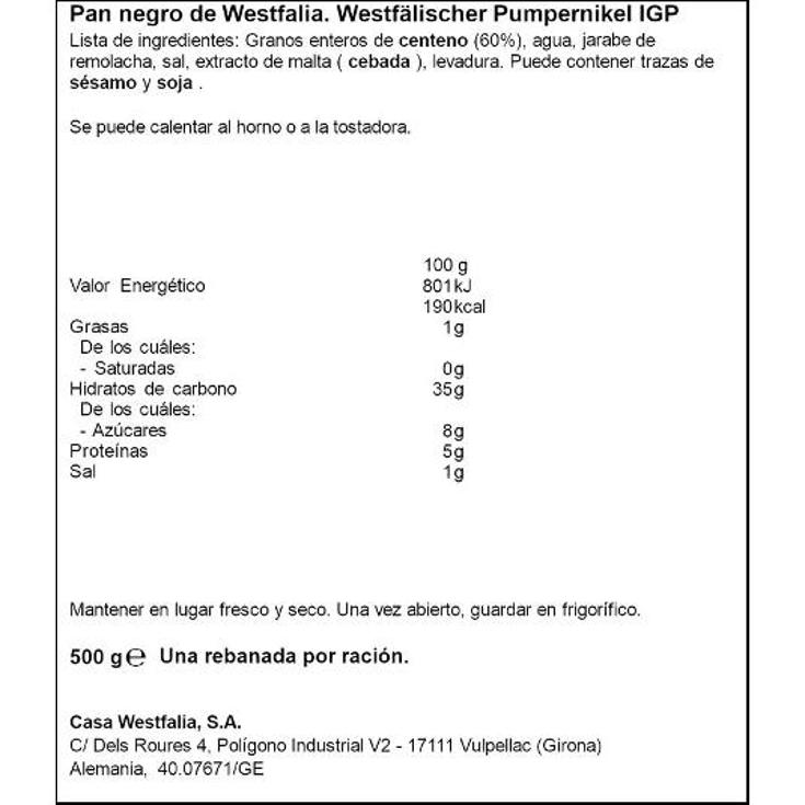 PAN NEGRO WESTFALIA MESTEMACHER CAJA 500 GR