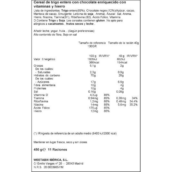 CEREALES MINIBIX CHOCOLATE WEETABIX PQTE 450 GR