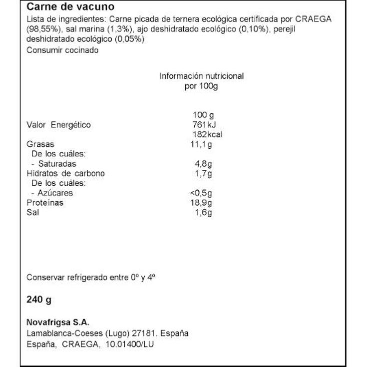 BURGUER TERNERA ECOLOGICA X2 COREN BDJA 240 GR