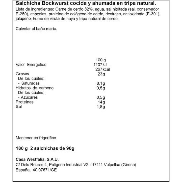 SALCHICHA BOCKWURST JALAPEÑOS WESTFALIA BOLSA 180 GR