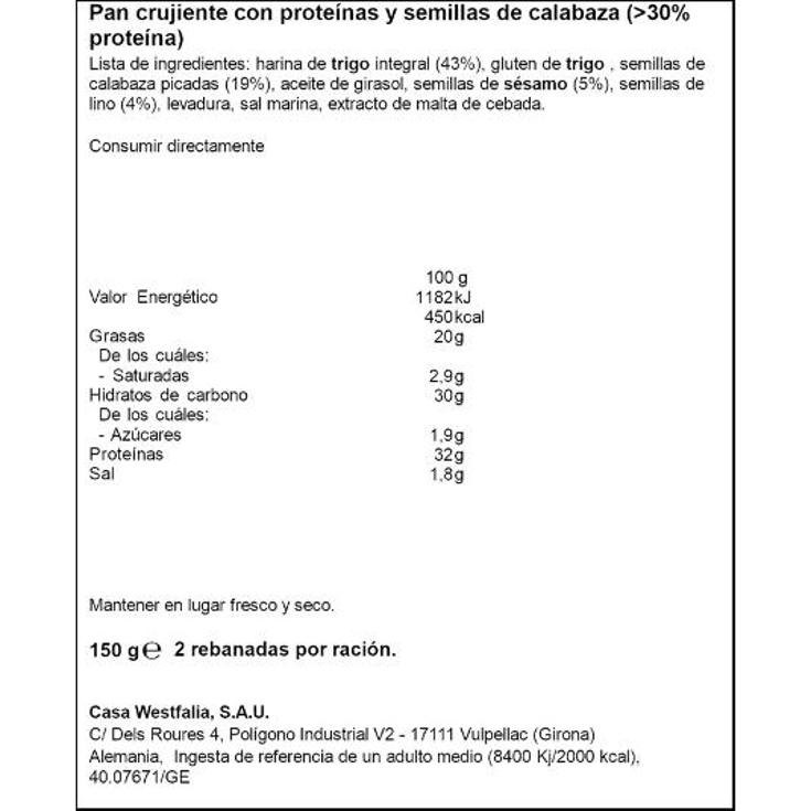 PAN CRUJIENTE PROTEINA CALABAZA DR KARGS BOLSA 150 GR