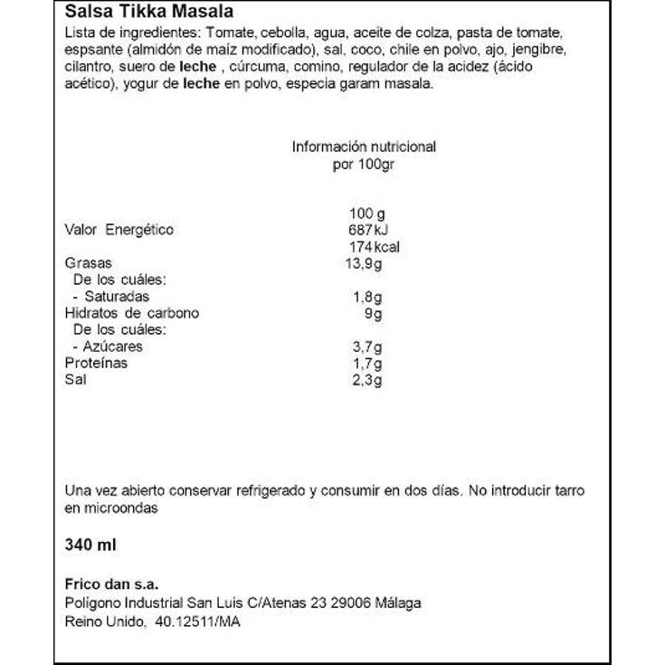 SALSA TIKKA MASALA TIGER KHAN FRASCO 340 GR